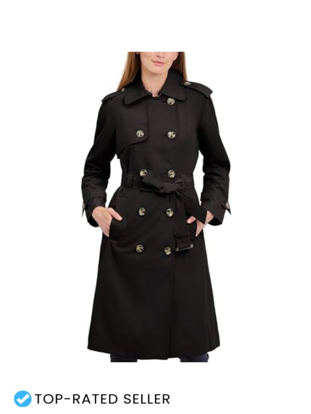 Double-Breasted Belted Trench Coat Long Polyester